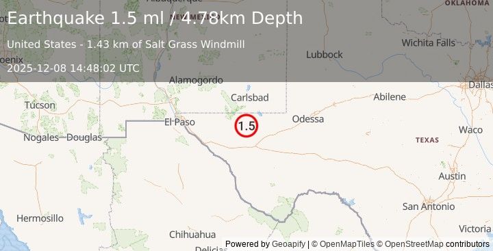 Earthquake 57 km S of Whites City, New Mexico (1.5 ml) (2025-12-08 14:48:02 UTC)