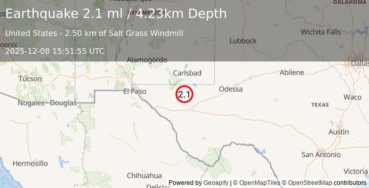 Earthquake 57 km S of Whites City, New Mexico (2.1 ml) (2025-12-08 15:51:55 UTC)