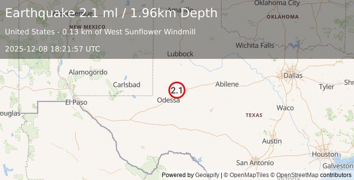 Earthquake 20 km WNW of Stanton, Texas (2.1 ml) (2025-12-08 18:21:57 UTC)