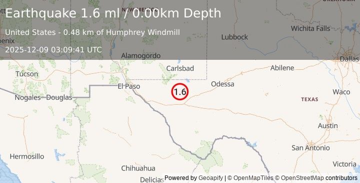 Earthquake 50 km WNW of Toyah, Texas (1.6 ml) (2025-12-09 03:09:41 UTC)