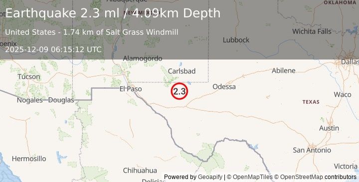 Earthquake 55 km S of Whites City, New Mexico (2.3 ml) (2025-12-09 06:15:12 UTC)