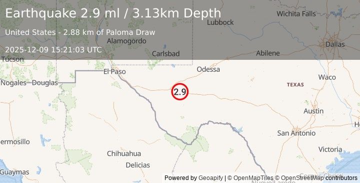 Earthquake 12 km E of Balmorhea, Texas (2.9 ml) (2025-12-09 15:21:03 UTC)