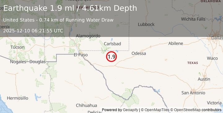 Earthquake 58 km S of Whites City, New Mexico (1.9 ml) (2025-12-10 06:21:55 UTC)