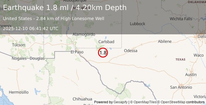 Earthquake 52 km SSW of Whites City, New Mexico (1.8 ml) (2025-12-10 06:41:42 UTC)