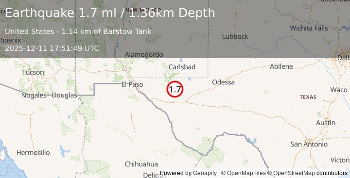 Earthquake 64 km NNE of Van Horn, Texas (1.7 ml) (2025-12-11 17:51:49 UTC)
