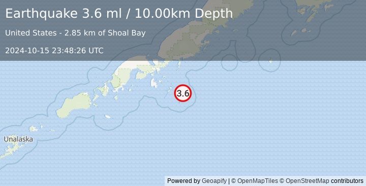 Earthquake 77 km ESE of Sand Point, Alaska (3.6 ml) (2024-10-15 23:48:26 UTC)