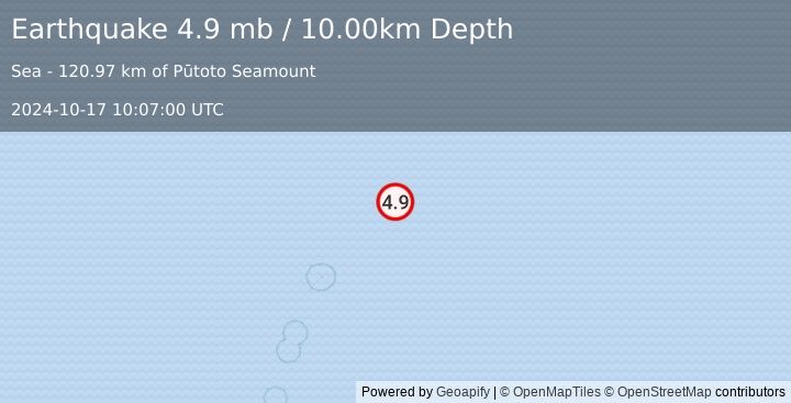 Earthquake Kermadec Islands region (4.9 mb) (2024-10-17 10:07:00 UTC)