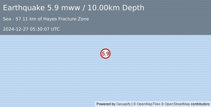 Earthquake northern Mid-Atlantic Ridge (5.9 mww) (2024-12-27 05:30:07 UTC)