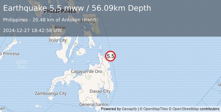 Earthquake 34 km SE of Union, Philippines (5.5 mww) (2024-12-27 18:42:58 UTC)