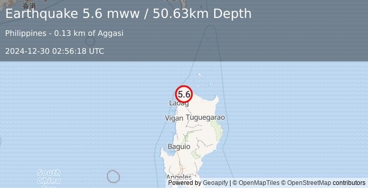 Earthquake 2 km ESE of Pagudpud, Philippines (5.6 mww) (2024-12-30 02:56:18 UTC)