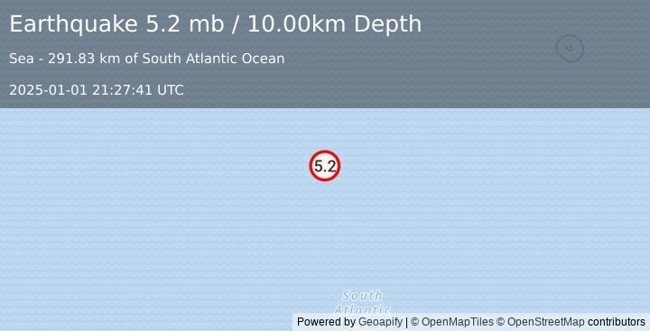 Earthquake Tristan da Cunha region (5.2 mb) (2025-01-01 21:27:41 UTC)