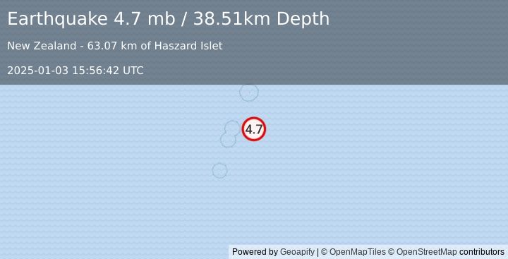 Earthquake Kermadec Islands, New Zealand (4.7 mb) (2025-01-03 15:56:42 UTC)