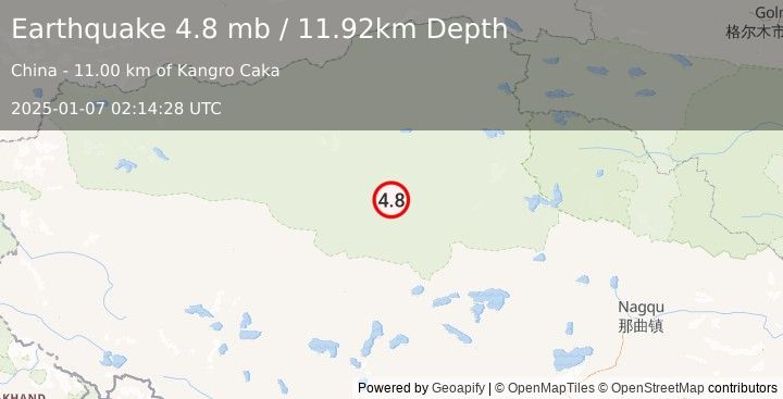 Earthquake western Xizang (4.8 mb) (2025-01-07 02:14:28 UTC)