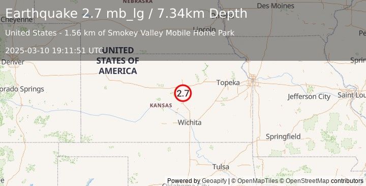 Earthquake 2 km WNW of Assaria, Kansas (2.7 mb_lg) (2025-03-10 19:11:51 UTC)