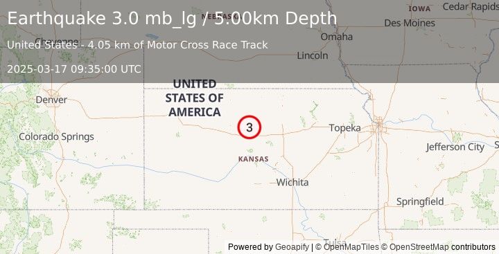 Earthquake 5 km SSW of Luray, Kansas (3.0 mb_lg) (2025-03-17 09:35:00 UTC)