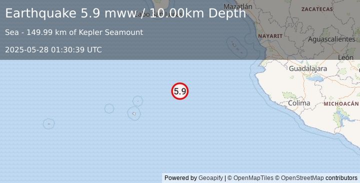 Earthquake Revilla Gigedo Islands region (5.9 mww) (2025-05-28 01:30:39 UTC)