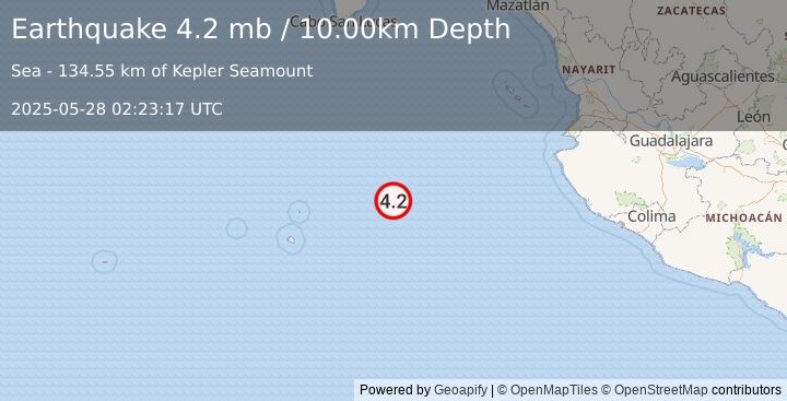 Earthquake Revilla Gigedo Islands region (4.2 mb) (2025-05-28 02:23:17 UTC)