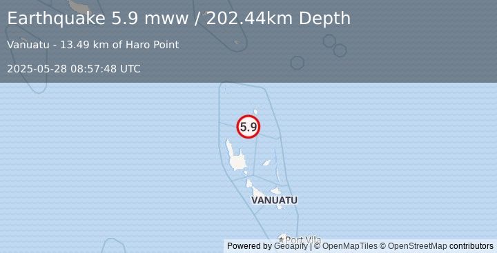Earthquake 52 km SW of Sola, Vanuatu (5.9 mww) (2025-05-28 08:57:48 UTC)