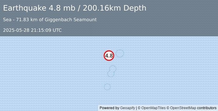 Earthquake Kermadec Islands, New Zealand (4.8 mb) (2025-05-28 21:15:09 UTC)