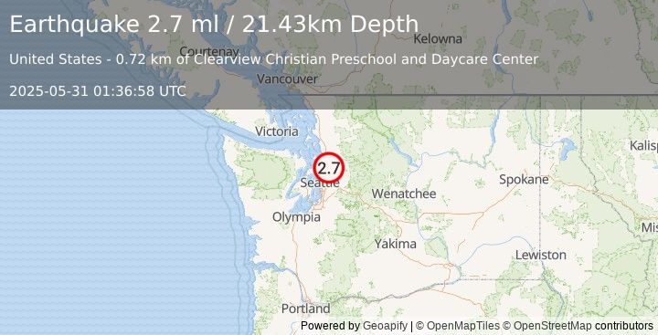 Earthquake 1 km WSW of Cathcart, Washington (2.7 ml) (2025-05-31 01:36:58 UTC)