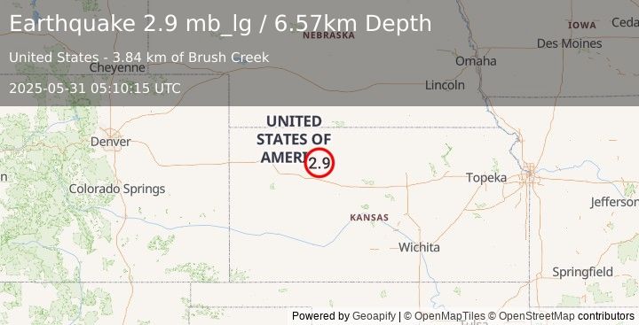 Earthquake 4 km SE of Hill City, Kansas (2.9 mb_lg) (2025-05-31 05:10:15 UTC)