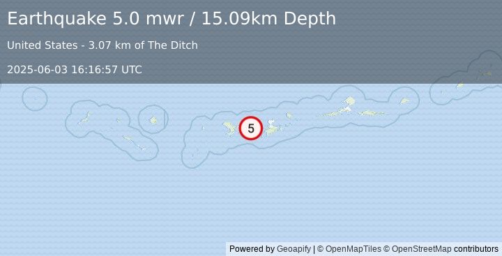 Earthquake 45 km W of Adak, Alaska (5.0 mwr) (2025-06-03 16:16:57 UTC)