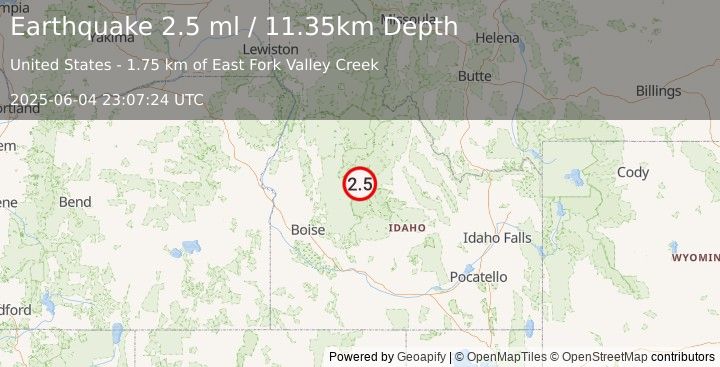 Earthquake 16 km NNW of Stanley, Idaho (2.5 ml) (2025-06-04 23:07:24 UTC)