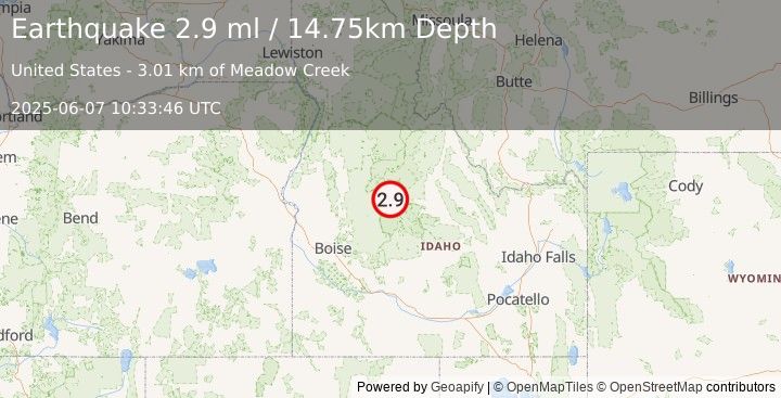 Earthquake 14 km NNW of Stanley, Idaho (2.9 ml) (2025-06-07 10:33:46 UTC)