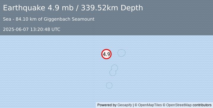 Earthquake Kermadec Islands region (4.9 mb) (2025-06-07 13:20:48 UTC)