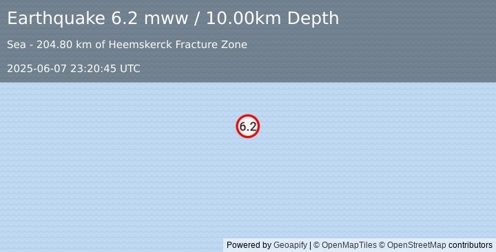 Earthquake western Indian-Antarctic Ridge (6.2 mww) (2025-06-07 23:20:45 UTC)