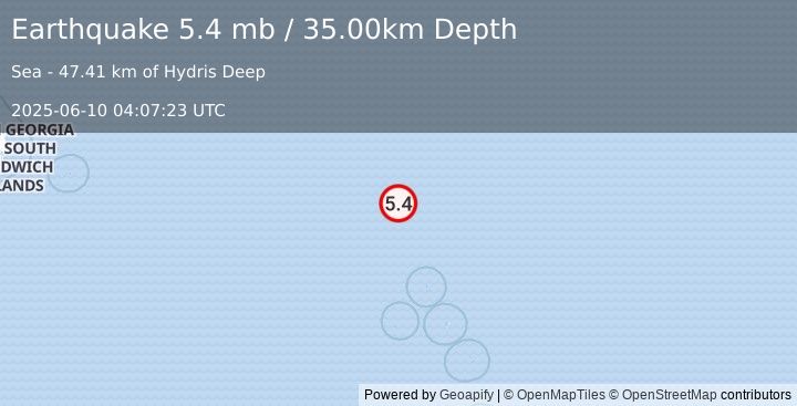Earthquake South Sandwich Islands region (5.4 mb) (2025-06-10 04:07:23 UTC)