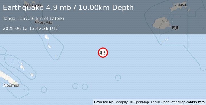 Earthquake Vanuatu region (4.9 mb) (2025-06-12 13:42:36 UTC)