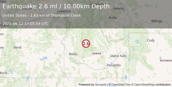 Earthquake 11 km NNW of Stanley, Idaho (2.6 ml) (2025-06-12 17:05:54 UTC)