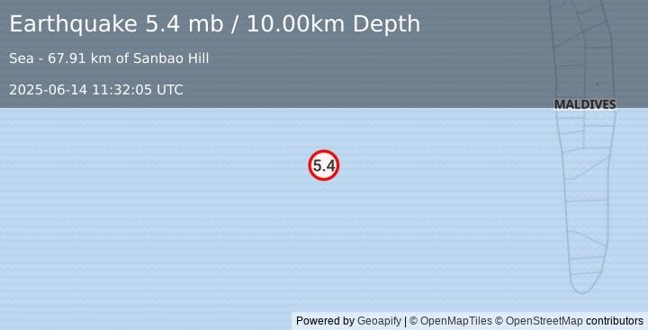 Earthquake Carlsberg Ridge (5.4 mb) (2025-06-14 11:32:05 UTC)
