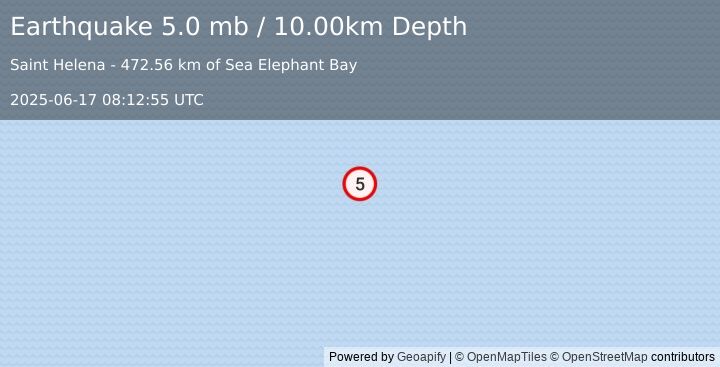 Earthquake southern Mid-Atlantic Ridge (5.0 mb) (2025-06-17 08:12:55 UTC)