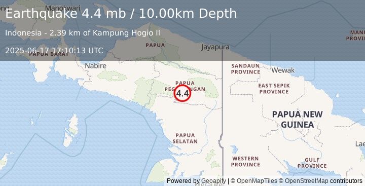 Earthquake 167 km NE of Agats, Indonesia (4.4 mb) (2025-06-17 17:10:13 UTC)