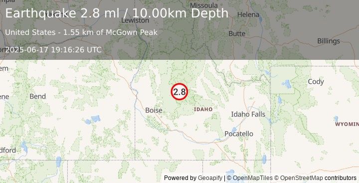 Earthquake 10 km W of Stanley, Idaho (2.8 ml) (2025-06-17 19:16:26 UTC)