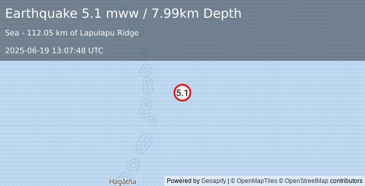 Earthquake 275 km NE of Saipan, Northern Mariana Islands (5.1 mww) (2025-06-19 13:07:48 UTC)