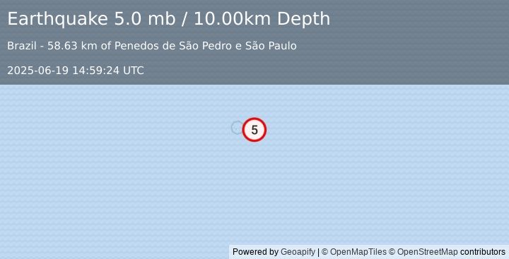 Earthquake central Mid-Atlantic Ridge (5.0 mb) (2025-06-19 14:59:24 UTC)