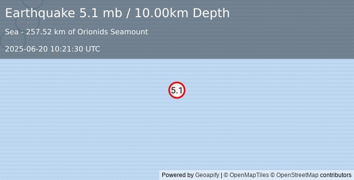 Earthquake east of the South Sandwich Islands (5.1 mb) (2025-06-20 10:21:30 UTC)