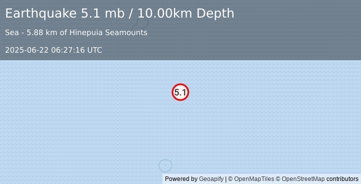Earthquake south of the Fiji Islands (5.1 mb) (2025-06-22 06:27:16 UTC)