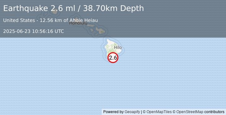 Earthquake 17 km ESE of Naalehu, Hawaii (2.6 ml) (2025-06-23 10:56:16 UTC)