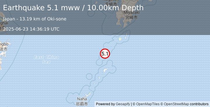 Earthquake 106 km N of Tatsugō, Japan (5.1 mww) (2025-06-23 14:36:19 UTC)