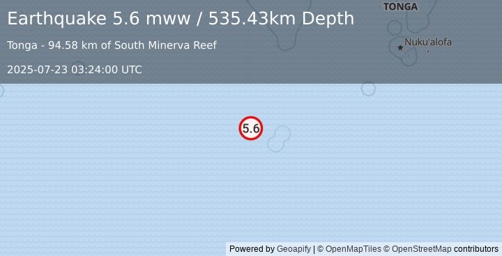 Earthquake south of the Fiji Islands (5.6 mww) (2025-07-23 03:24:00 UTC)