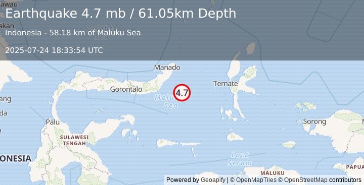 Earthquake 117 km E of Modisi, Indonesia (4.7 mb) (2025-07-24 18:33:54 UTC)
