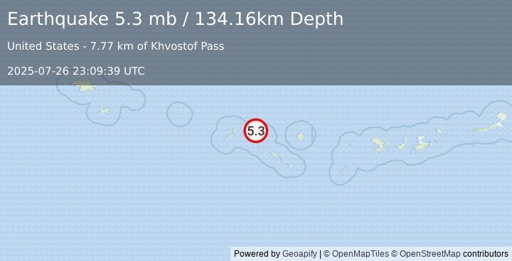 Earthquake Rat Islands, Aleutian Islands, Alaska (5.3 mb) (2025-07-26 23:09:39 UTC)