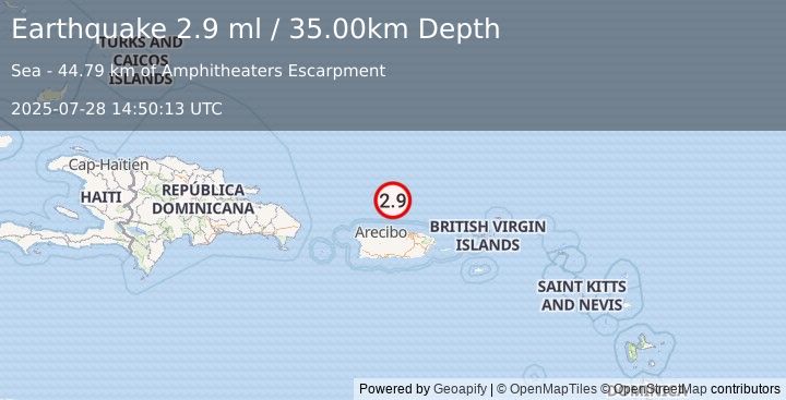 Earthquake 68 km N of Tierras Nuevas Poniente, Puerto Rico (2.9 ml) (2025-07-28 14:50:13 UTC)