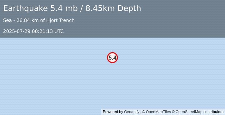 Earthquake Macquarie Island region (5.4 mb) (2025-07-29 00:21:13 UTC)