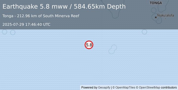 Earthquake south of the Fiji Islands (5.8 mww) (2025-07-29 17:46:40 UTC)