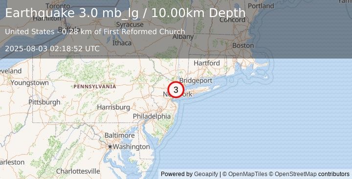 Earthquake 0 km NE of Hasbrouck Heights, New Jersey (3.0 mb_lg) (2025-08-03 02:18:52 UTC)